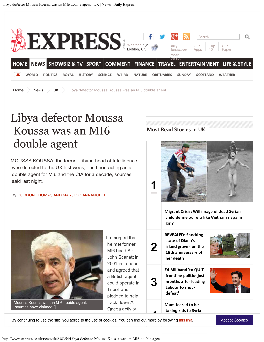 Libya Defector Moussa Koussa Was an MI6 Double Agent | UK | News | Daily Express