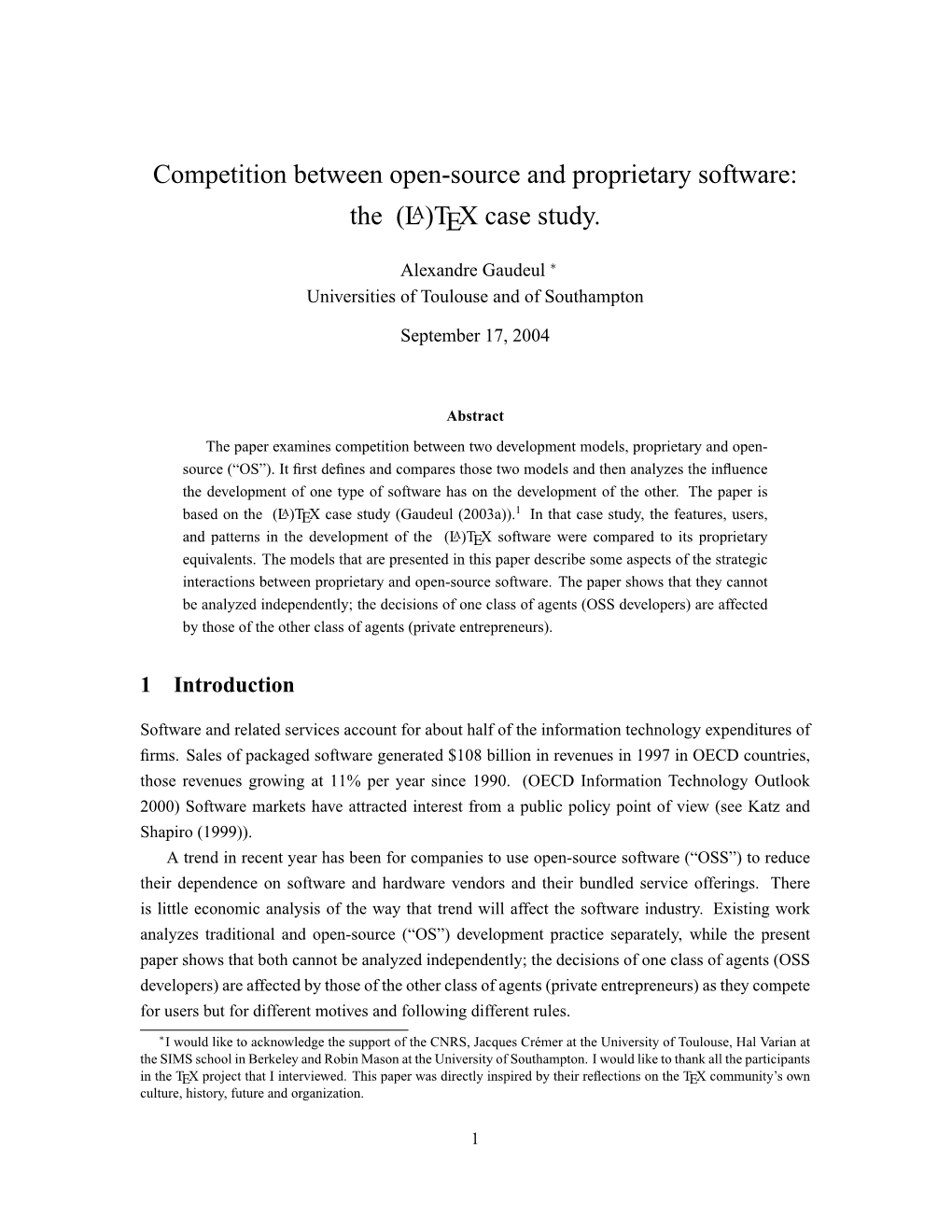 Competition Between Open-Source and Proprietary Software: the (LA)TEX Case Study