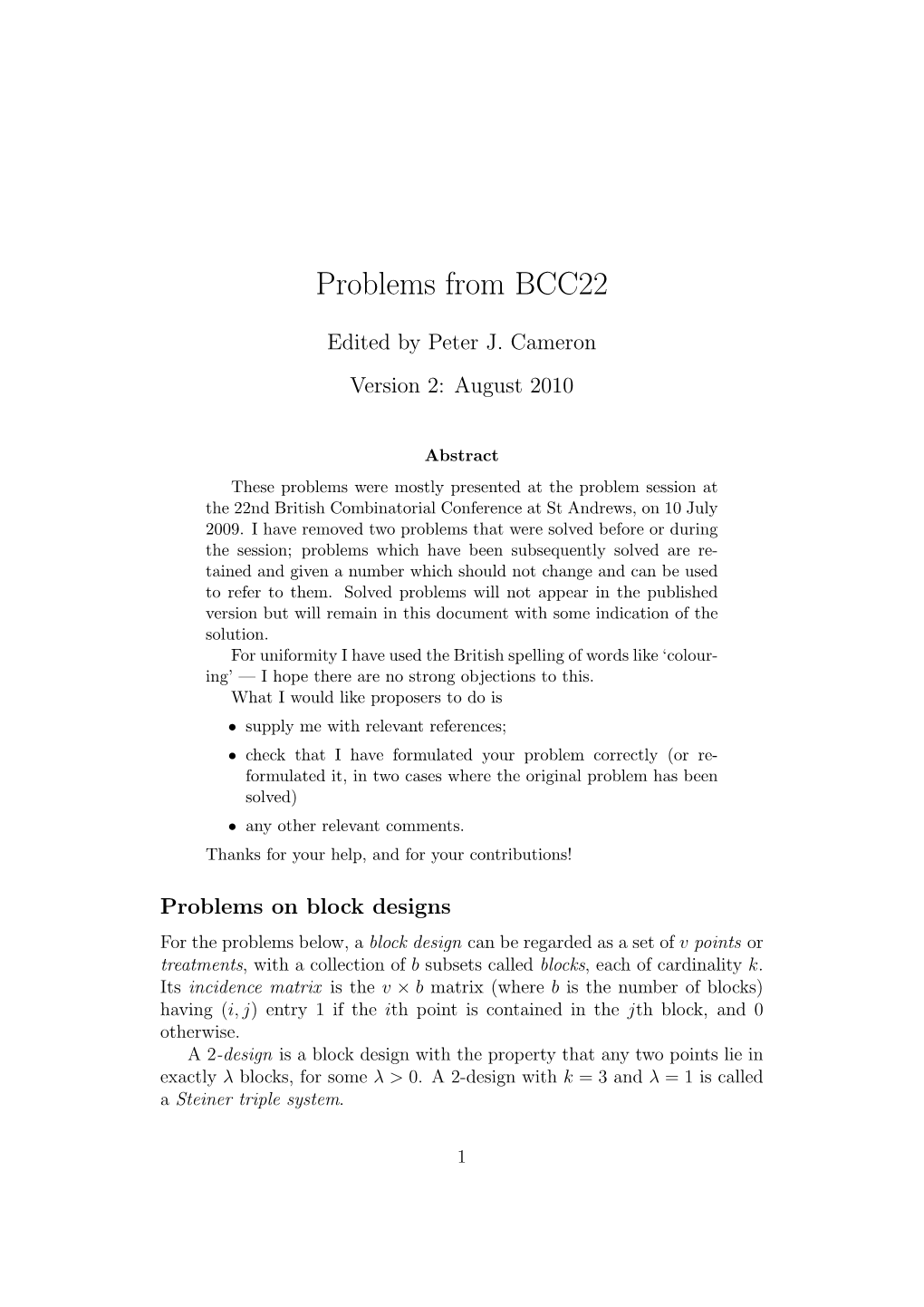 Problems from BCC22