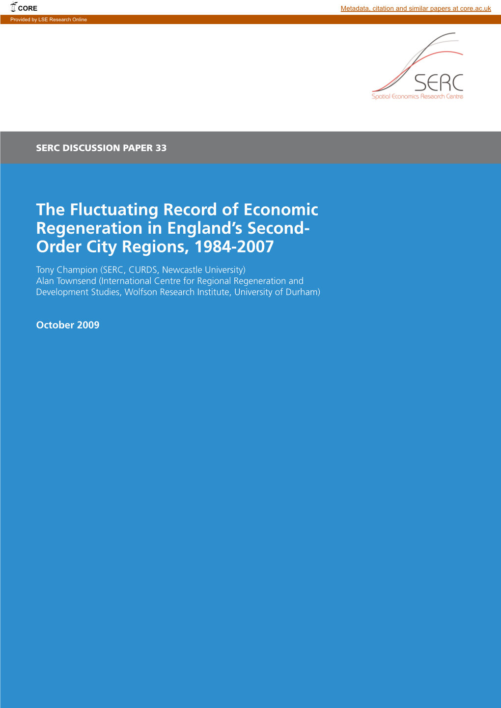 The Fluctuating Record of Economic Regeneration in England's Second