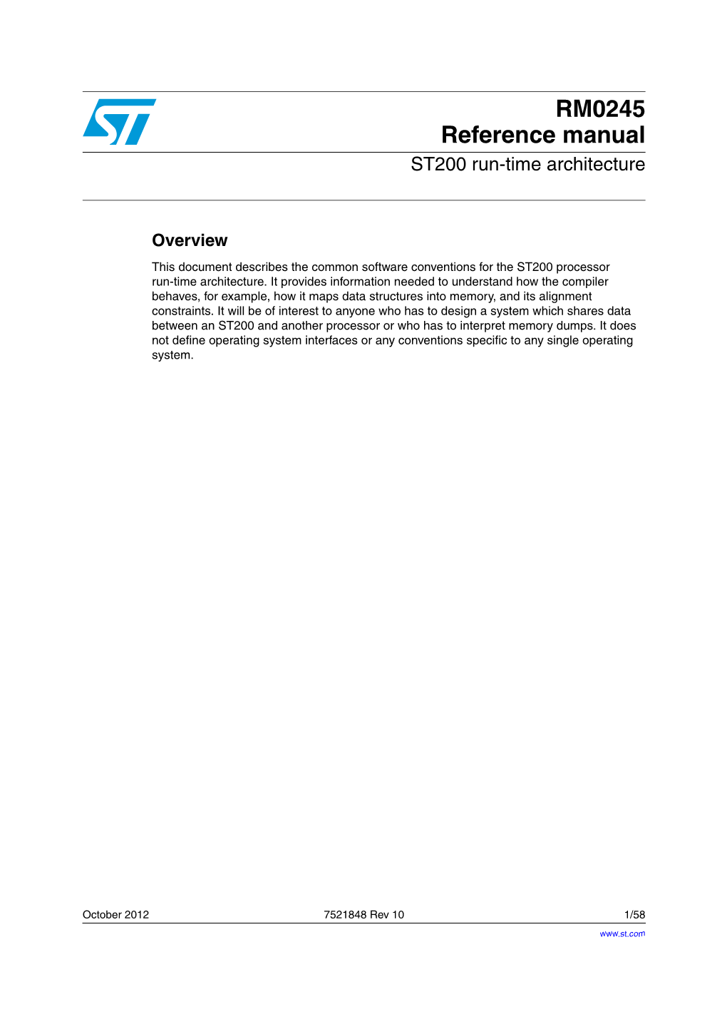 RM0245 ST200 Run-Time Architecture