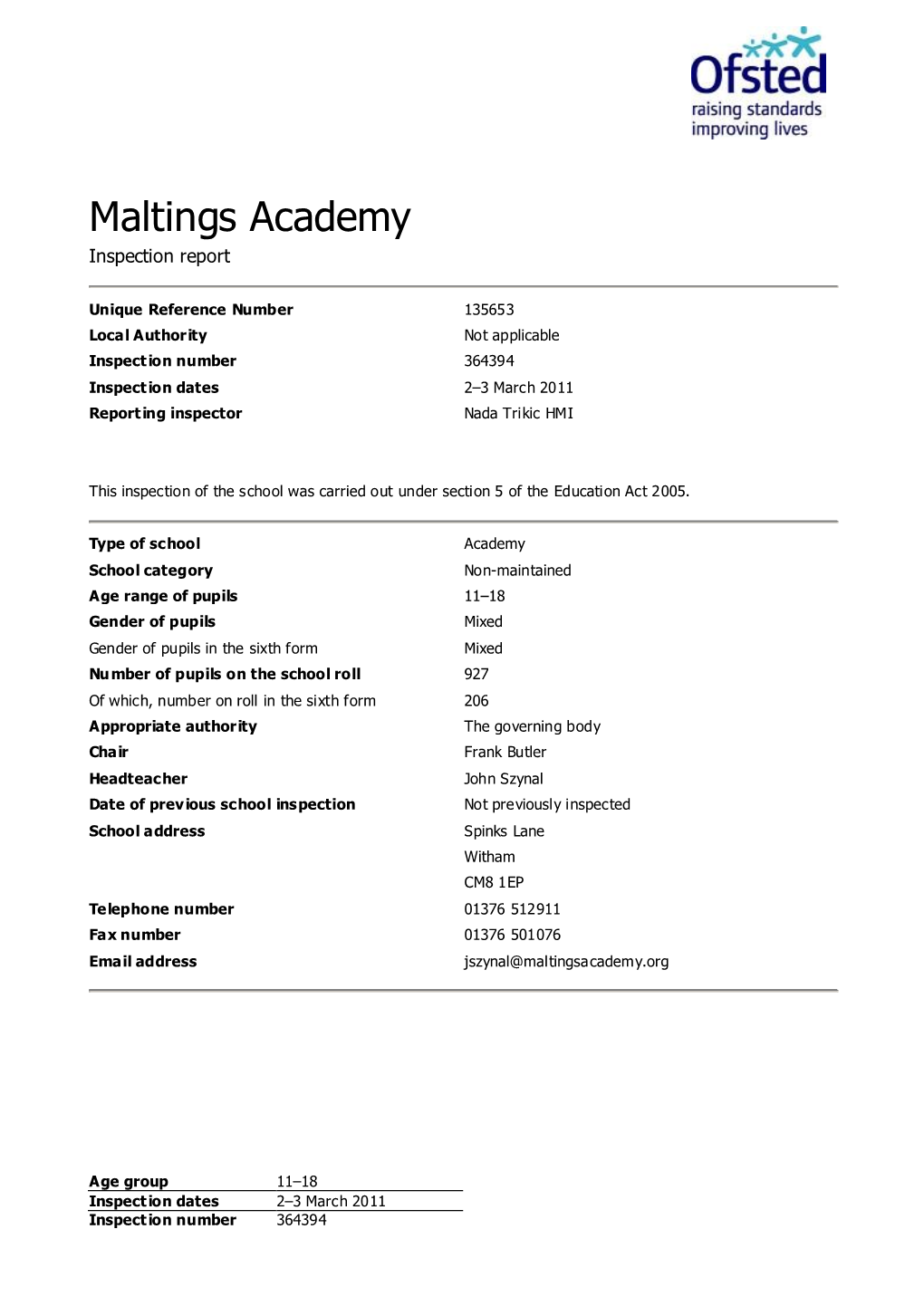 Maltings Academy Inspection Report