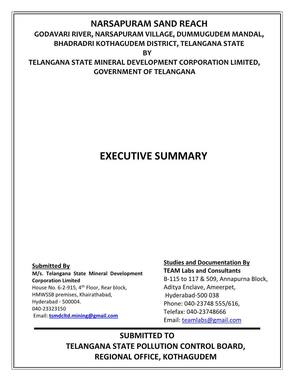 Bhadradri Kothagudem District, Telangana State by Telangana State Mineral Development Corporation Limited, Government of Telangana