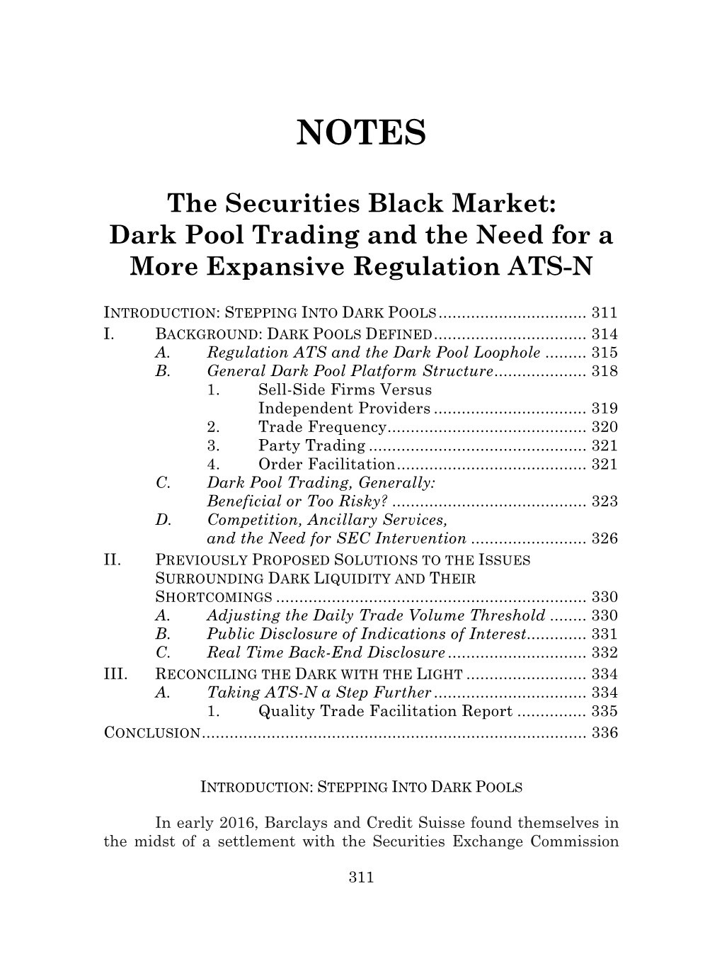 The Securities Black Market: Dark Pool Trading and the Need for a More Expansive Regulation ATS-N
