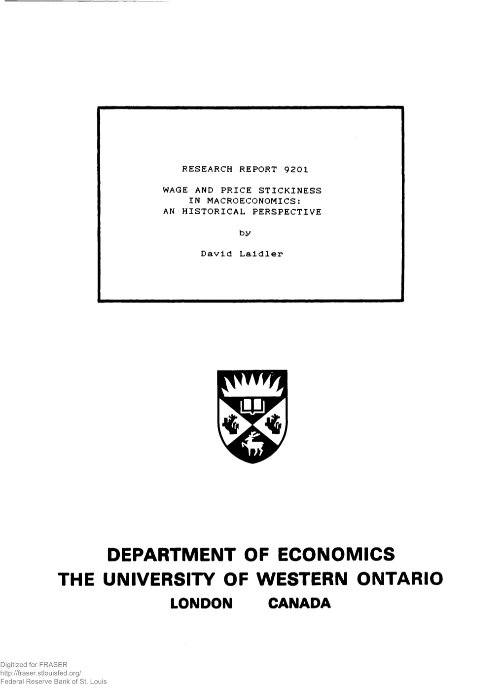 WAGE and PRICE STICKINESS in MACROECONOMICS: an HISTORICAL PERSPECTIVE by David Laidler