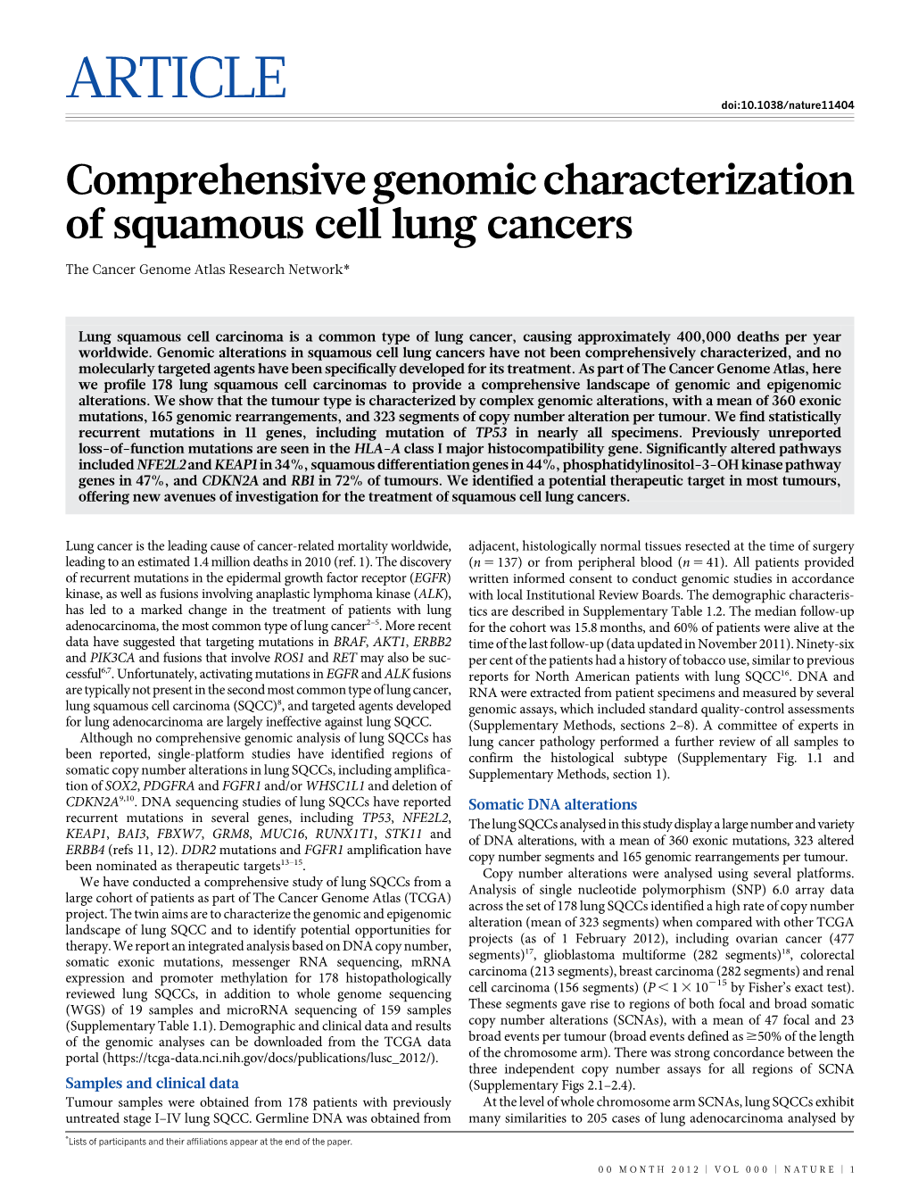 Comprehensive Genomic Characterization of Squamous Cell Lung Cancers
