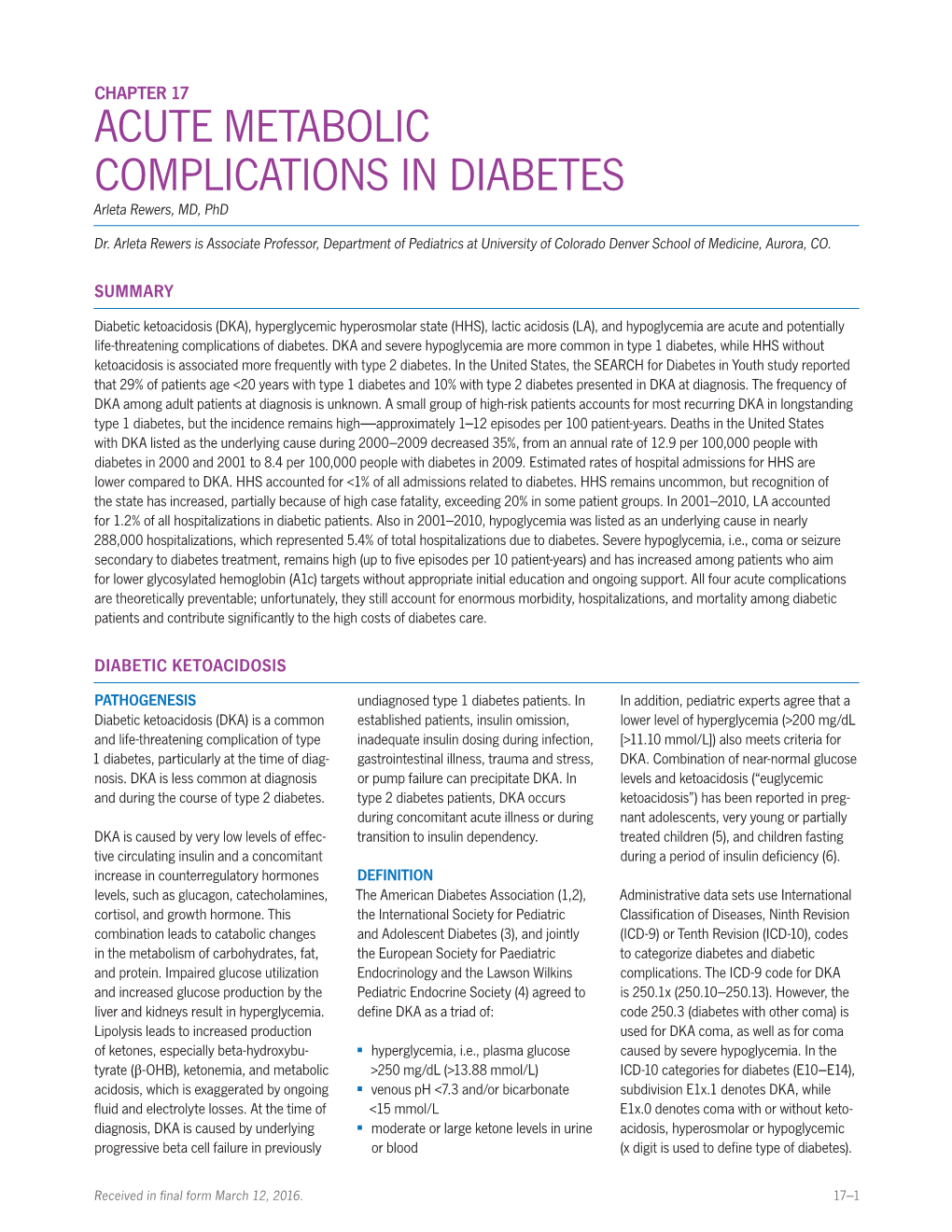 Chapter 17: Acute Metabolic Complications in Diabetes