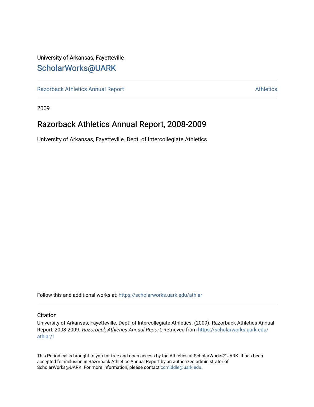 Razorback Athletics Annual Report, 2008-2009
