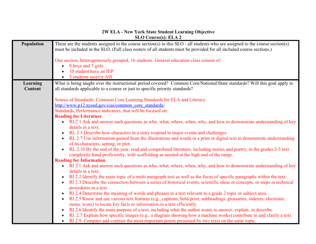 New York State Student Learning Objective Template