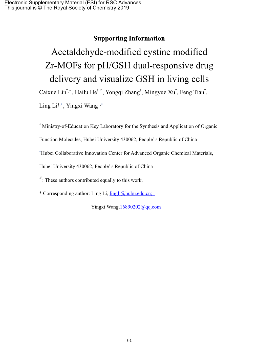 Acetaldehyde-Modified Cystine Modified Zr-Mofs for Ph/GSH Dual