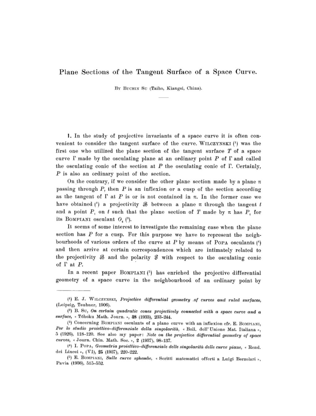 Plane Sections of the Tangent Surface of a Space Curve