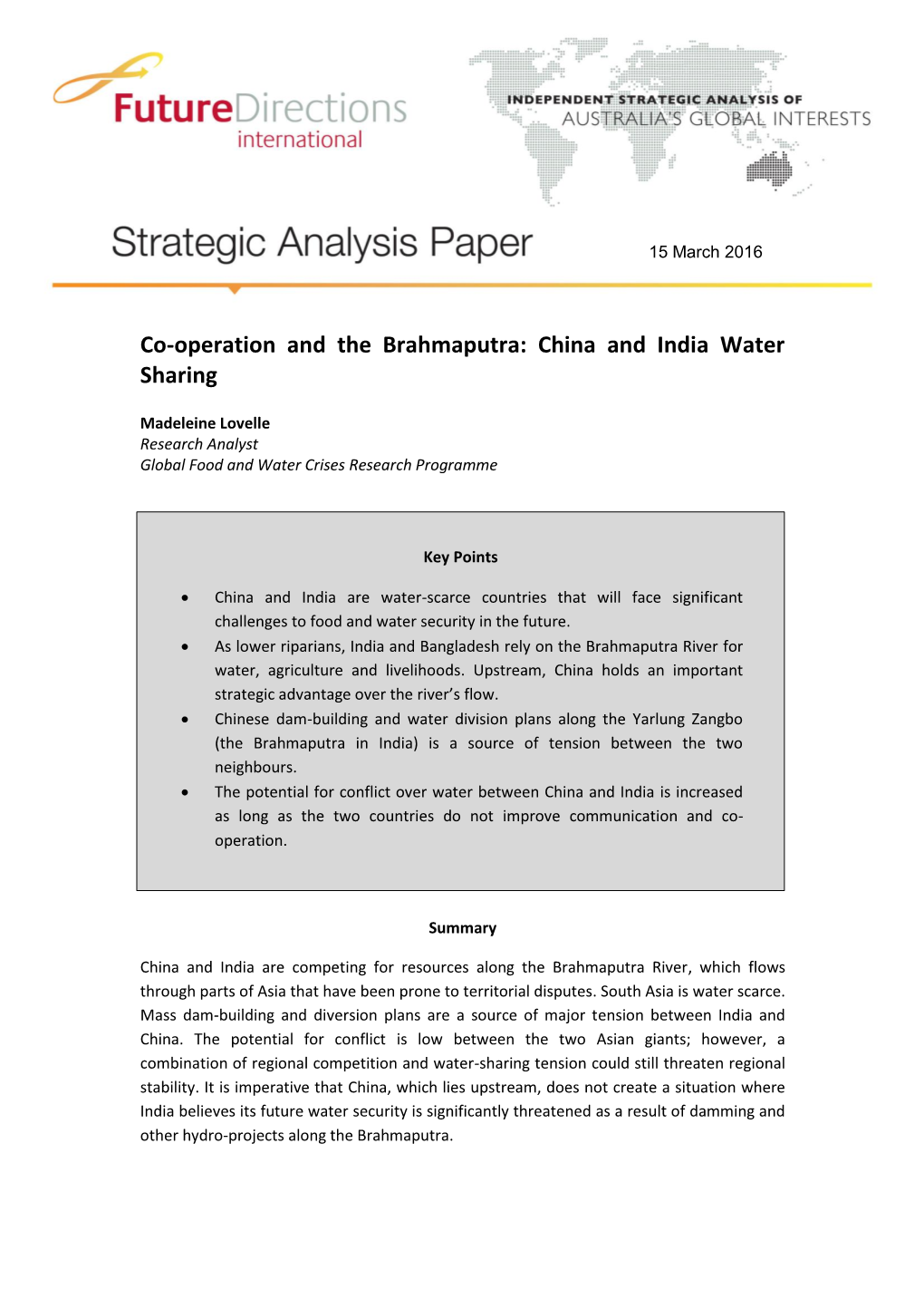 Co-Operation and the Brahmaputra: China and India Water Sharing