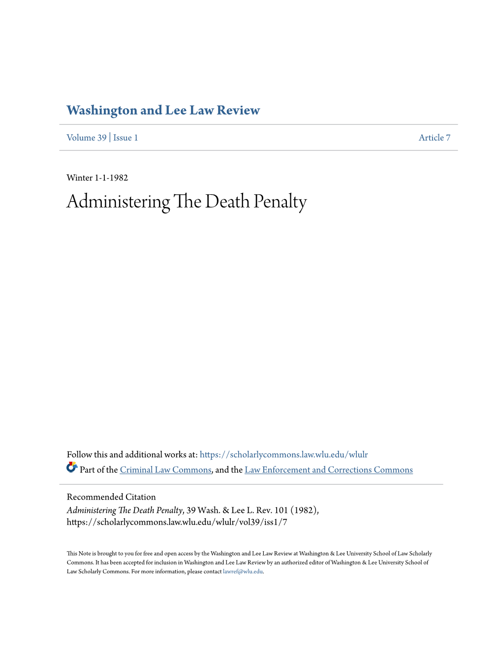 Administering the Death Penalty, 39 Wash