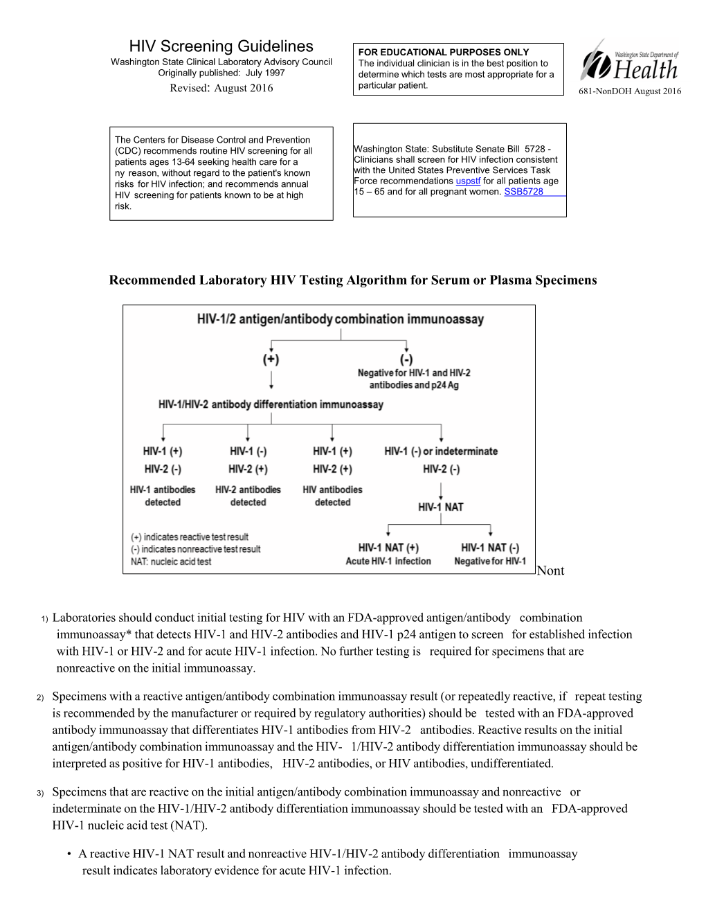 HIV Screening Guidelines