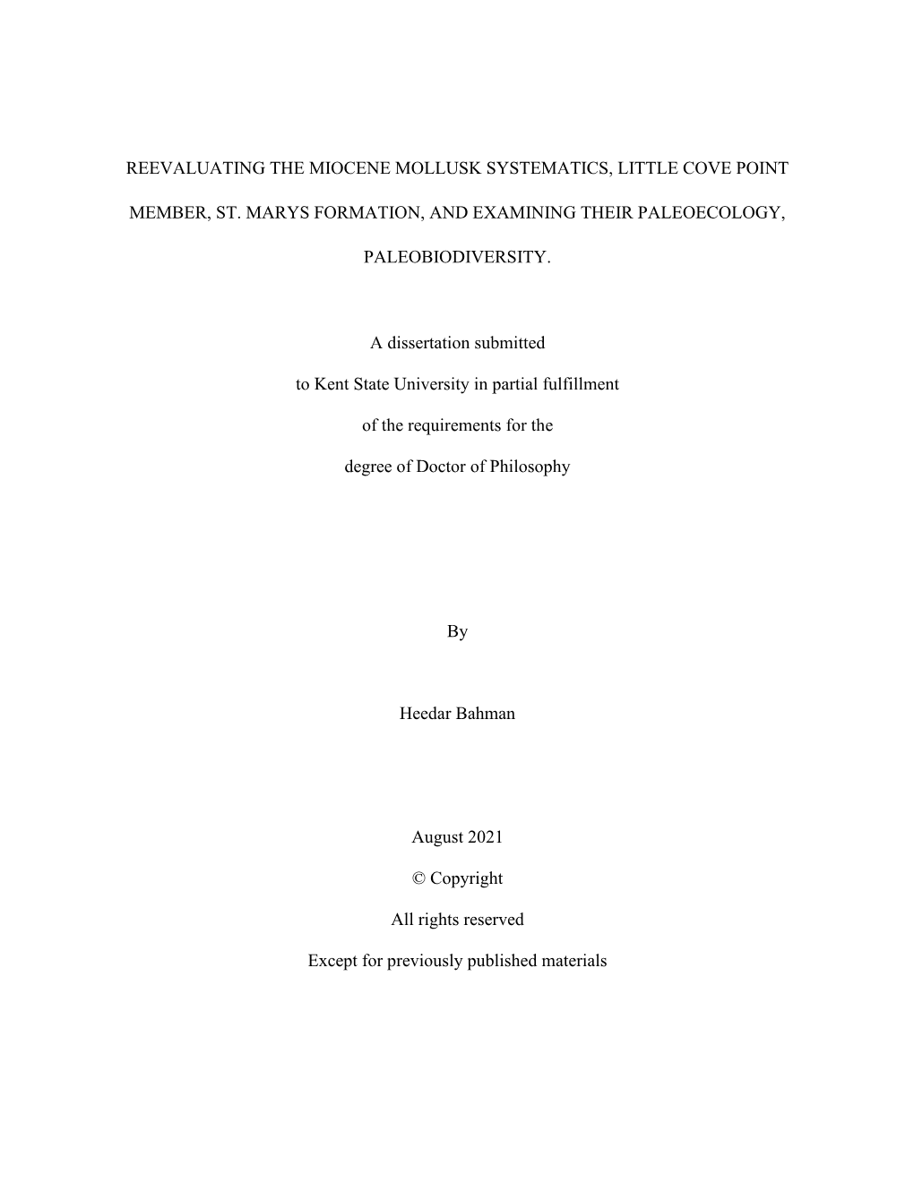 Reevaluating the Miocene Mollusk Systematics, Little Cove Point Member, St. Marys Formation, and Examining Their Paleoecology