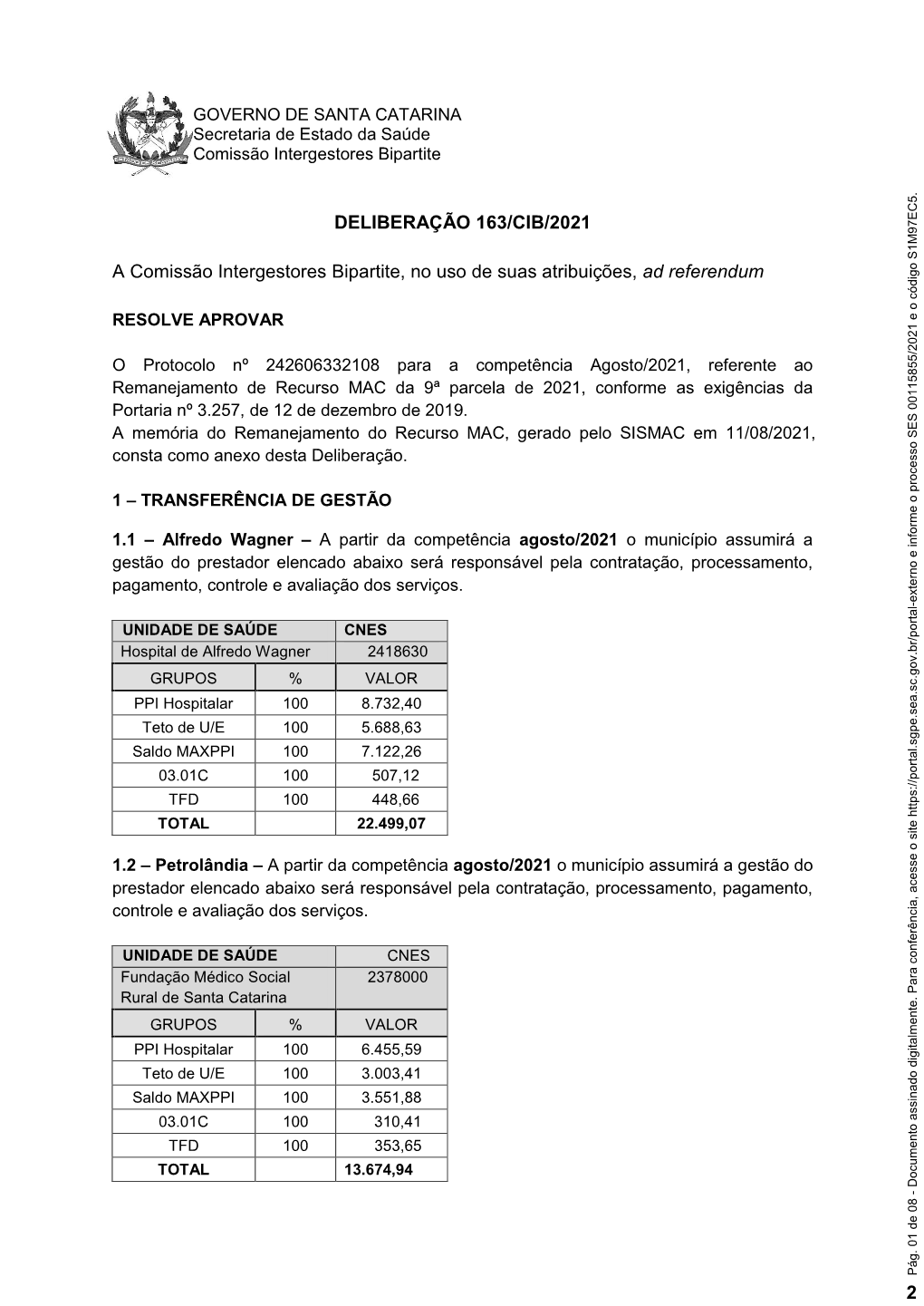 DELIBERAÇÃO 163/CIB/2021 a Comissão Intergestores Bipartite