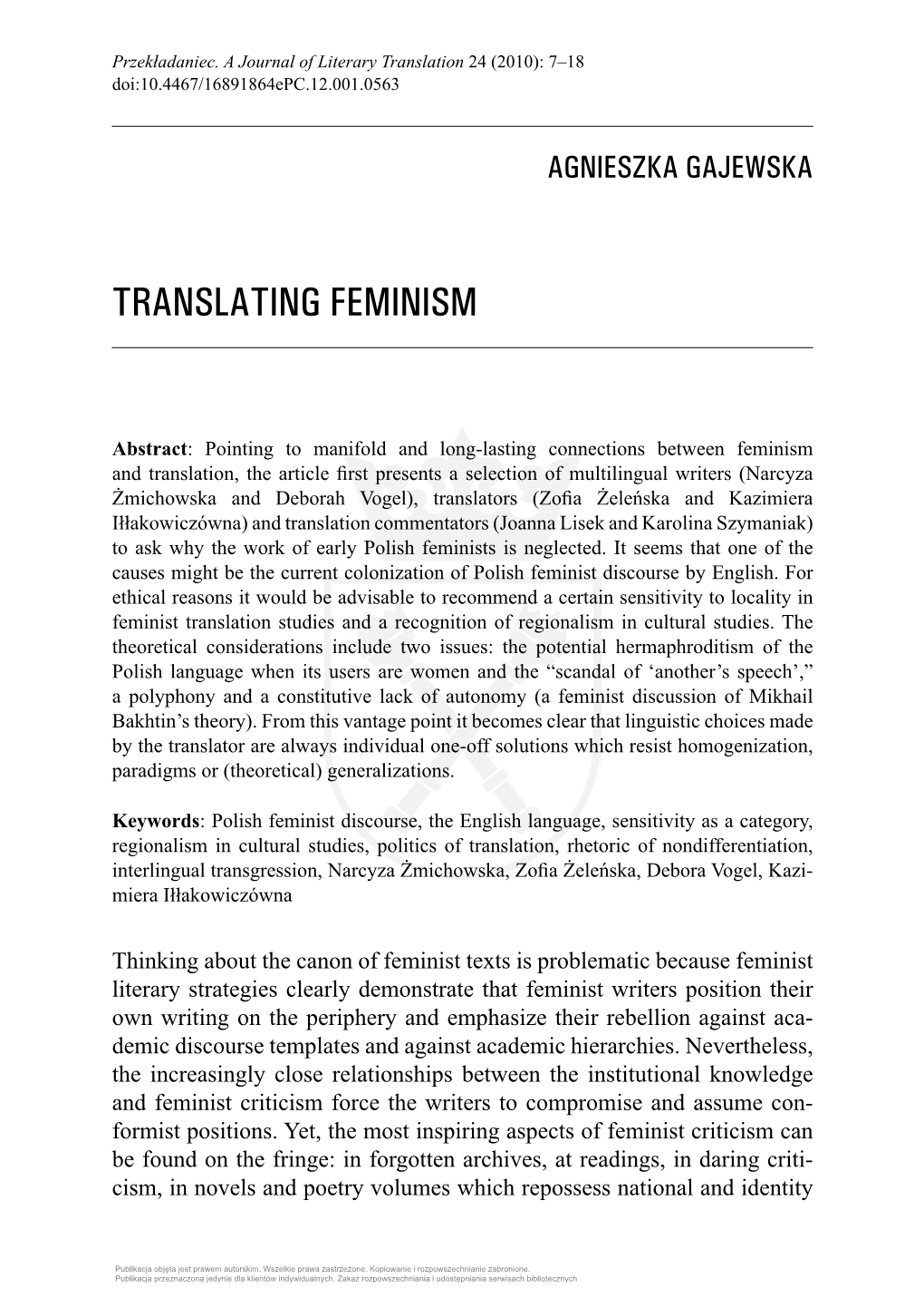 Translating Feminism