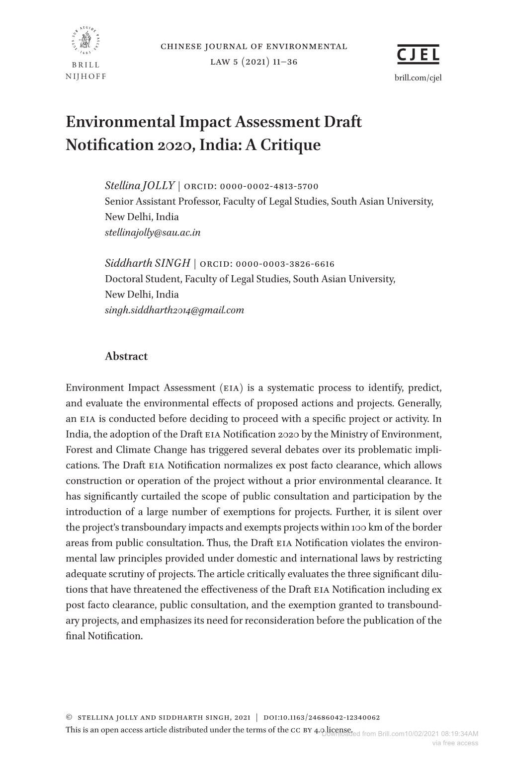 Environmental Impact Assessment Draft Notification 2020, India: a Critique