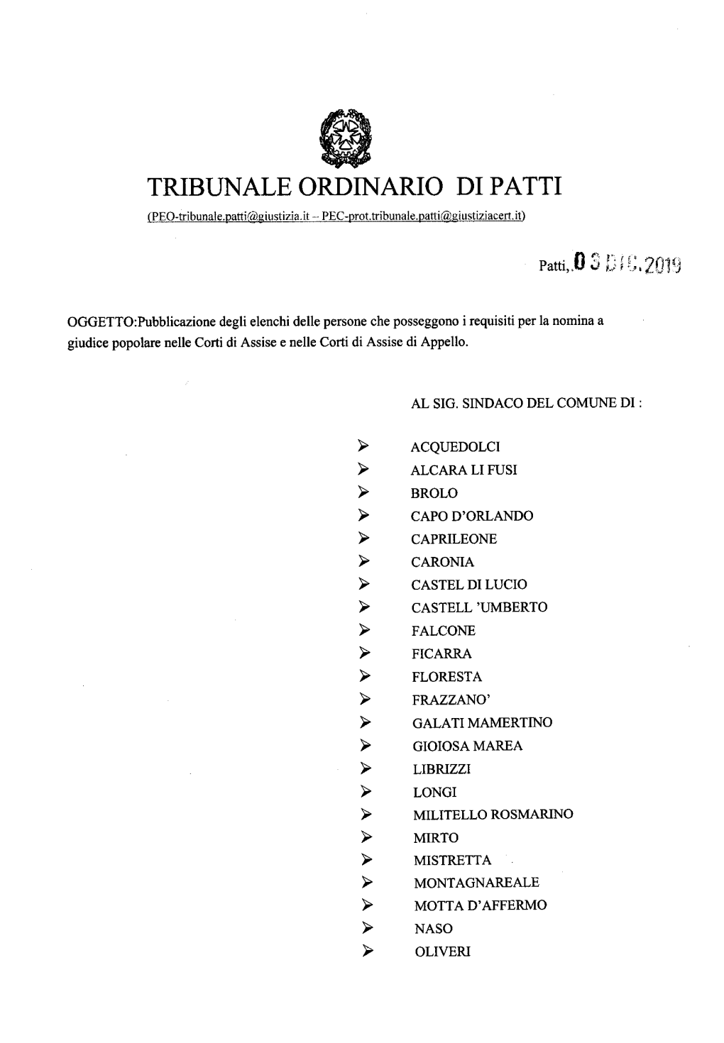 Tribi.Inale Ordinario Di Patti