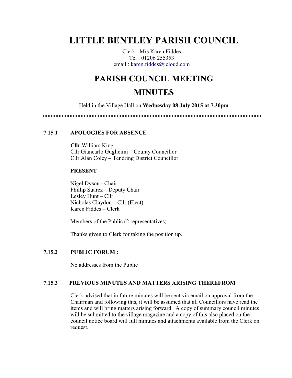 Parish Council Meeting Minutes