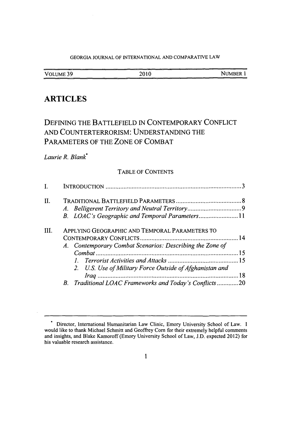 Defining the Battlefield in Contemporary Conflict and Counterterrorism: Understanding the Parameters of the Zone of Combat