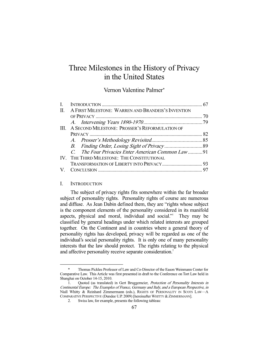 Three Milestones in the History of Privacy in the United States