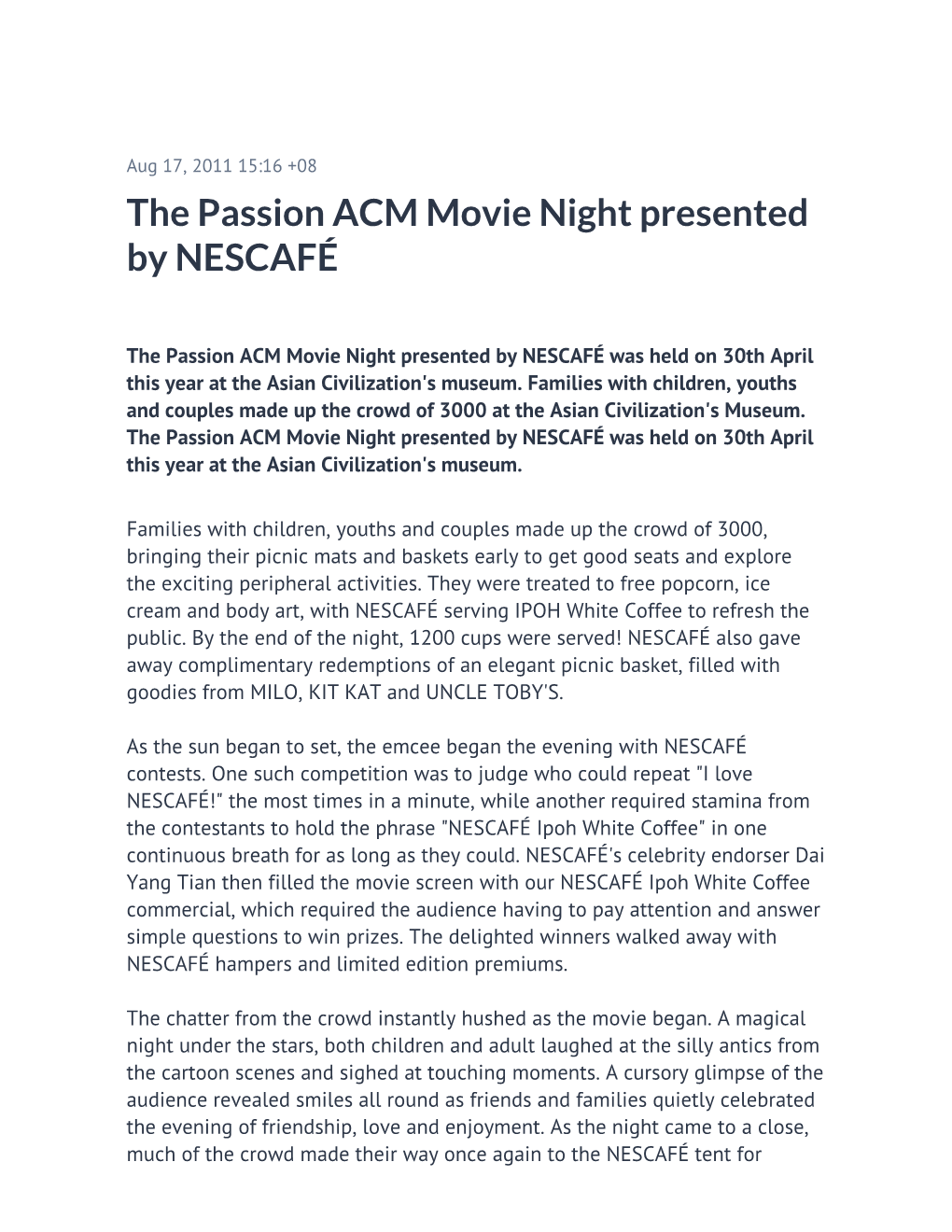 The Passion ACM Movie Night Presented by NESCAFÉ