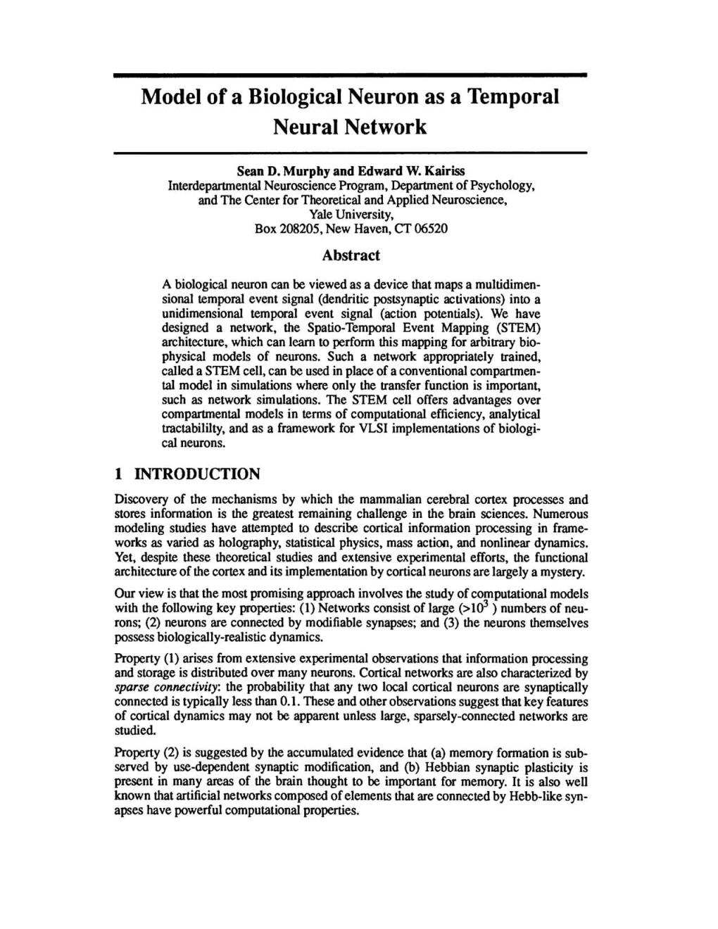 Model of a Biological Neuron As a Temporal Neural Network