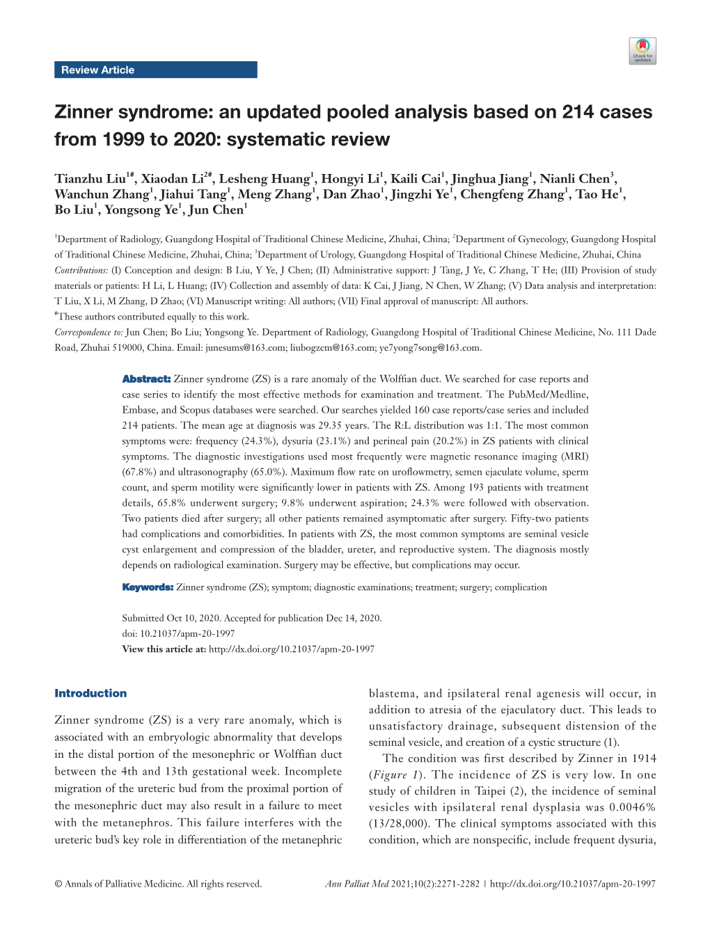 Zinner Syndrome: an Updated Pooled Analysis Based on 214 Cases from 1999 to 2020: Systematic Review