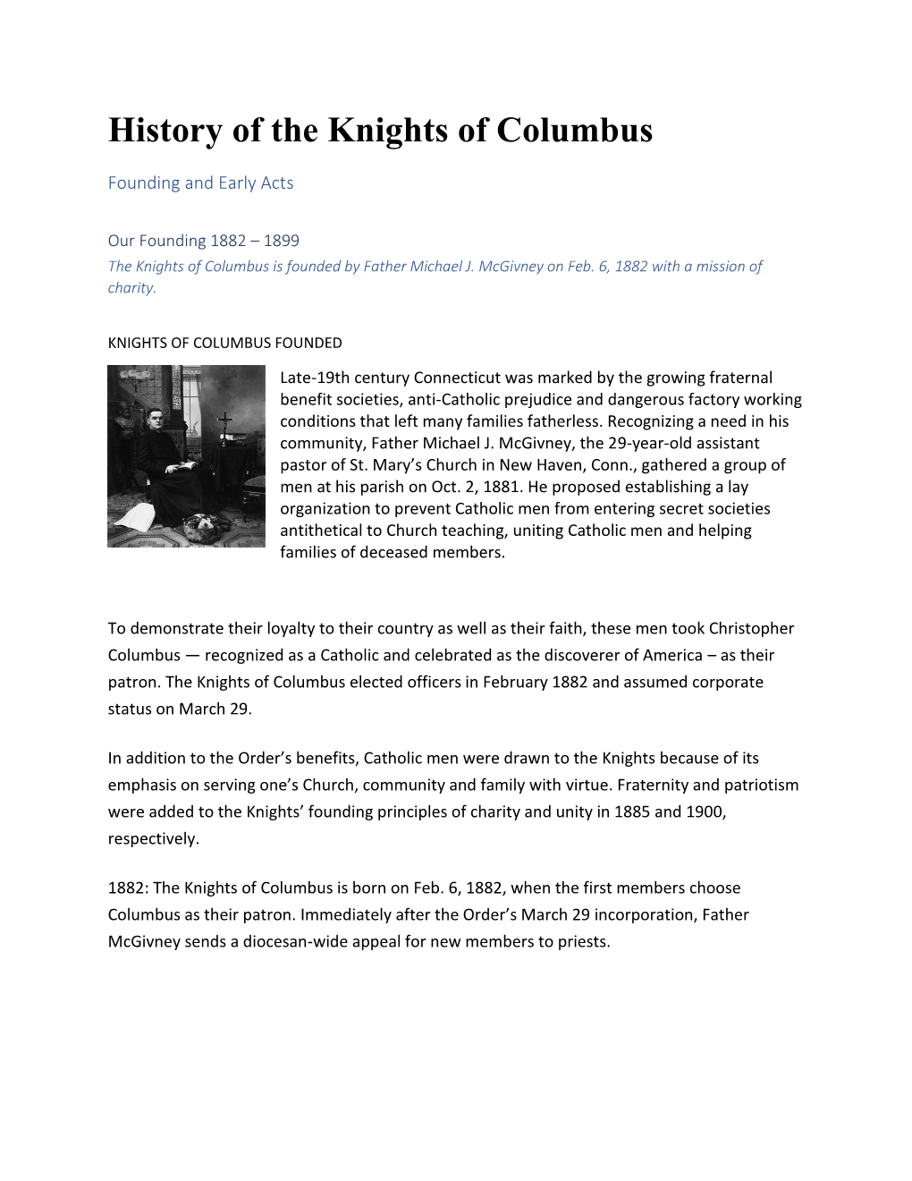 History of the Knights of Columbus