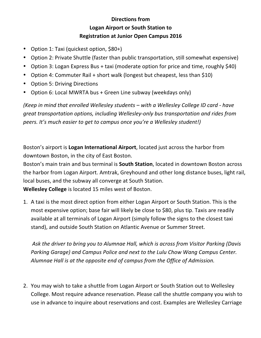 Directions from Logan Airport Or South Station to Registration at Junior Open Campus 2016