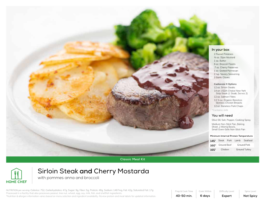Sirloin Steak and Cherry Mostarda with Pommes Anna and Broccoli
