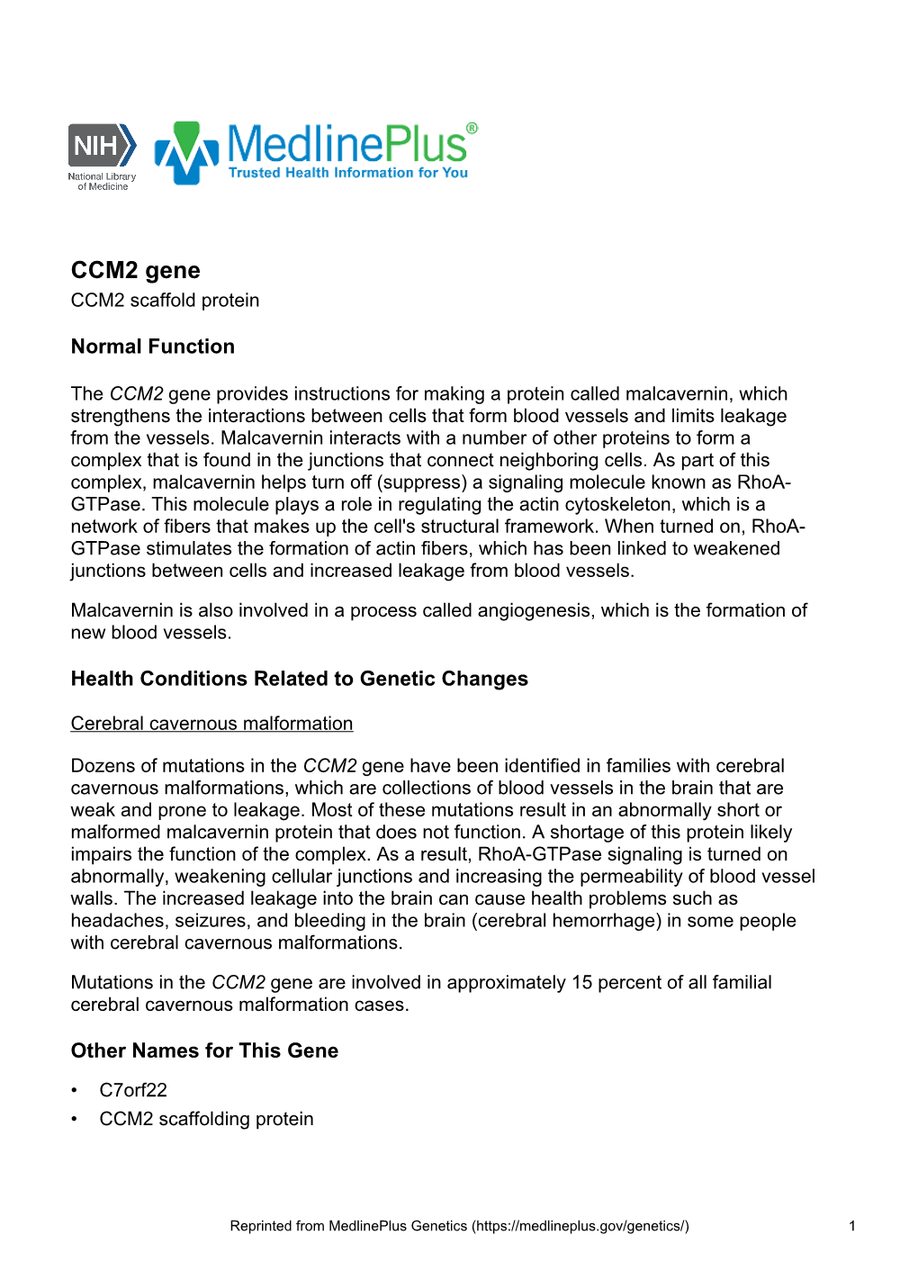 CCM2 Gene CCM2 Scaffold Protein