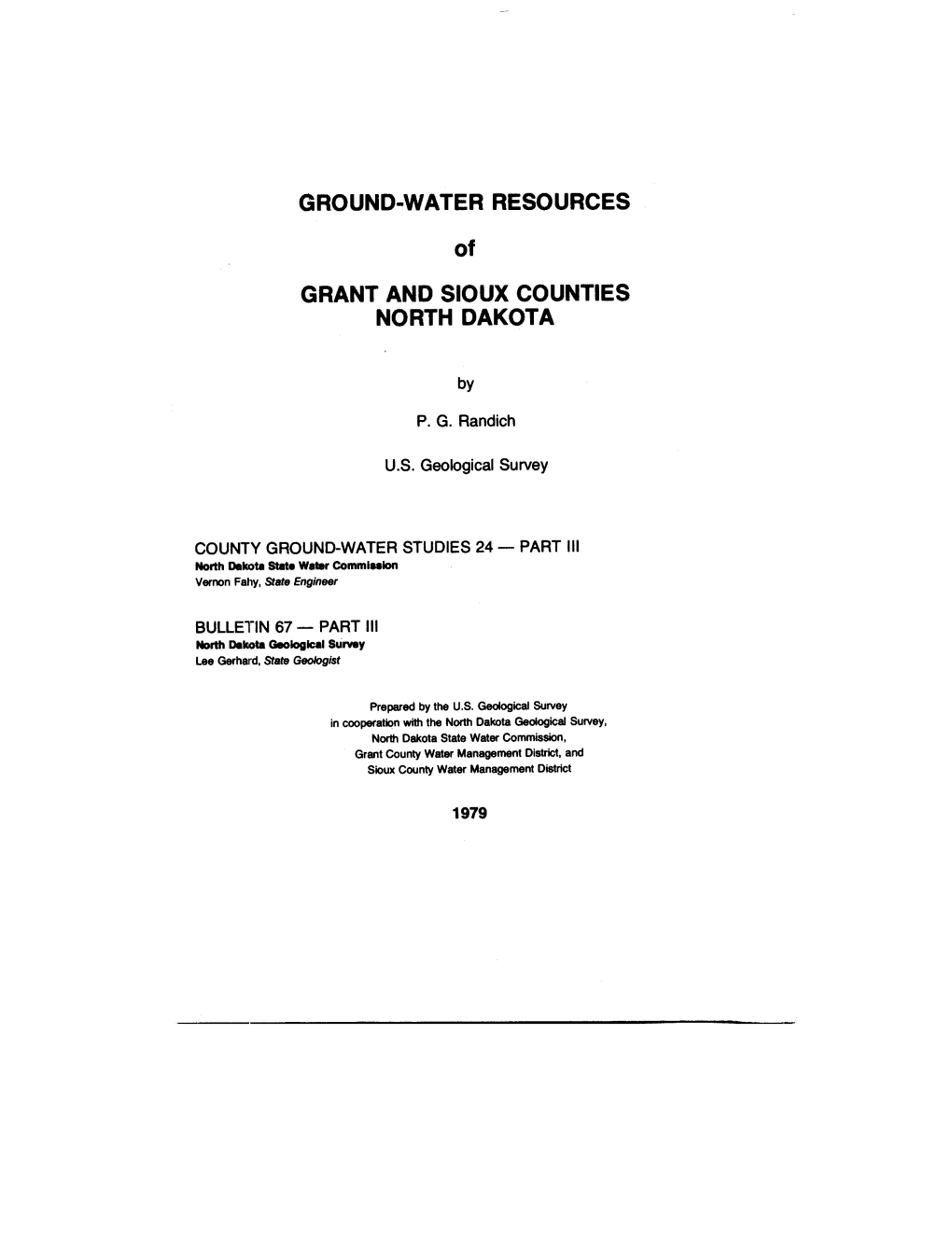 GROUND-WATER RESOURCES of GRANT and SIOUX COUNTIE