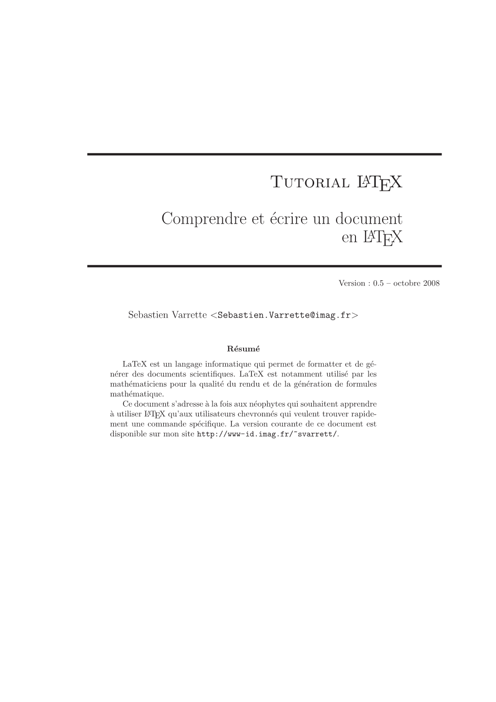 Tutorial LATEX Comprendre Et Écrire Un Document En LATEX