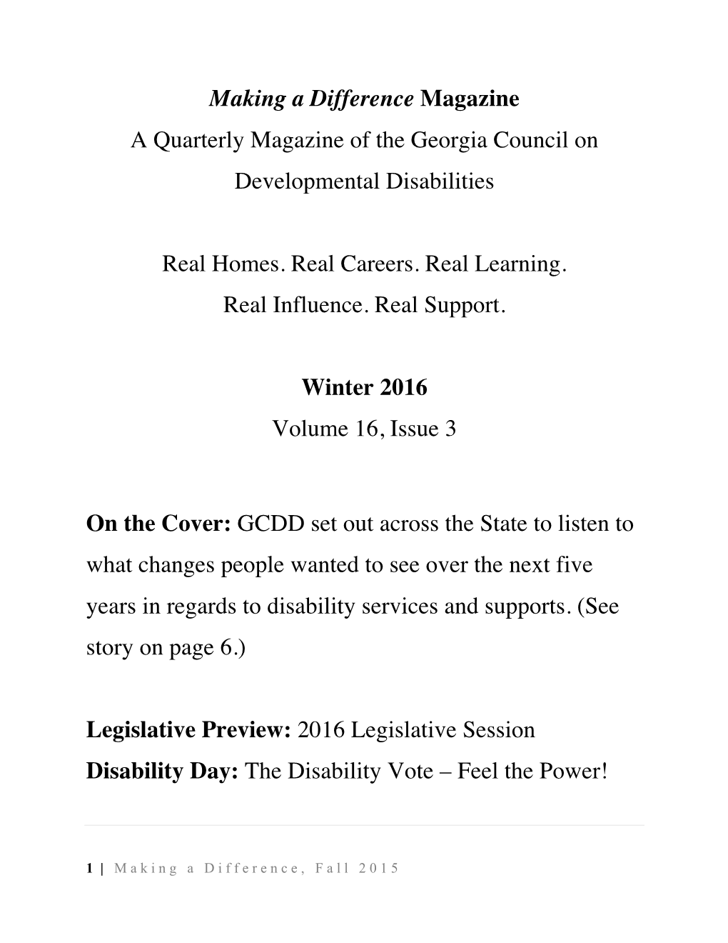 Making a Difference Magazine a Quarterly Magazine of the Georgia Council on Developmental Disabilities