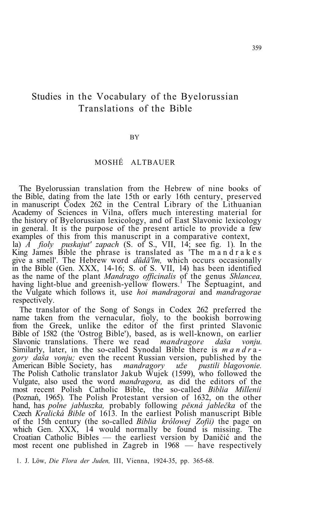 Studies in the Vocabulary of the Byelorussian Translations of the Bible