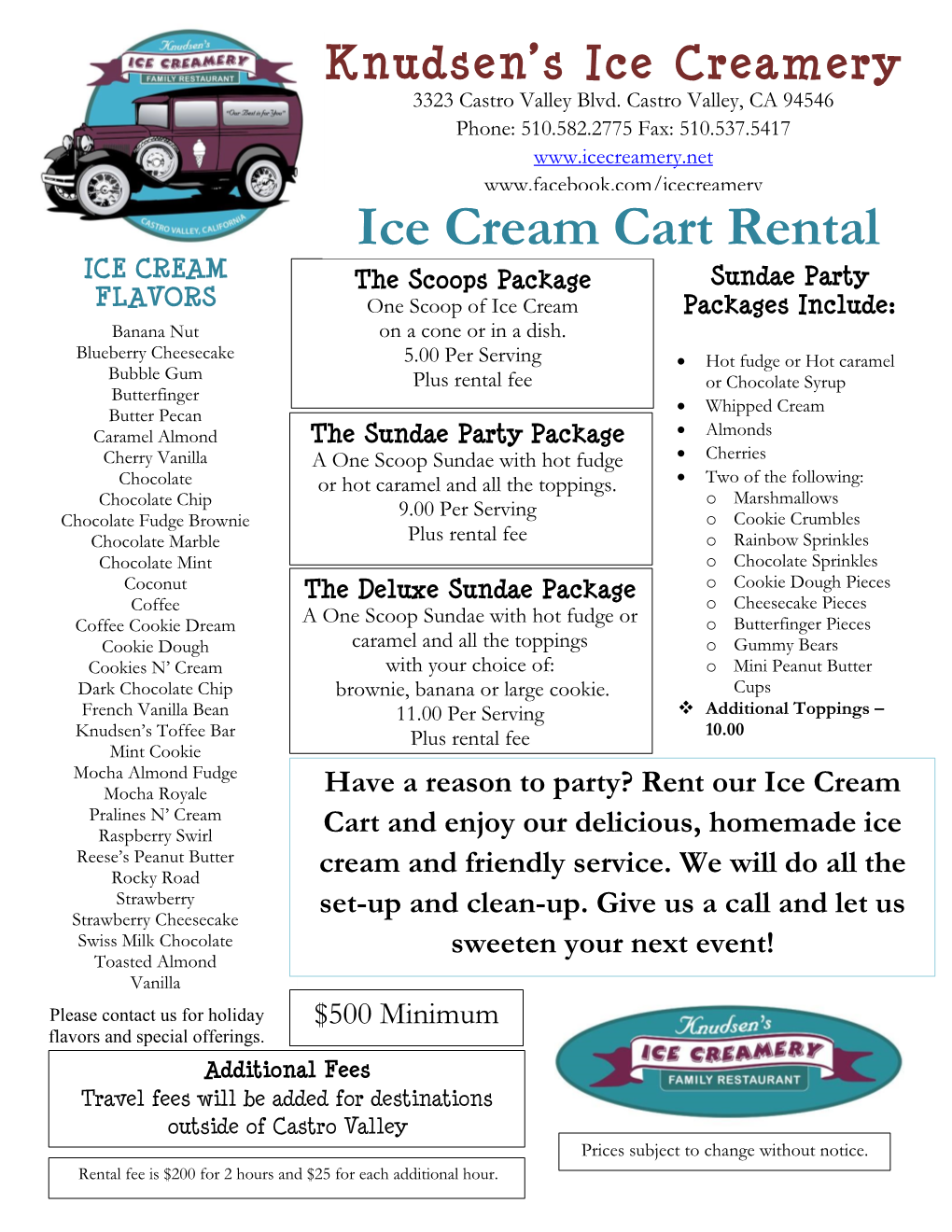 Ice Cream Cart Rental ICE CREAM the Scoops Package Sundae Party FLAVORS One Scoop of Ice Cream Packages Include