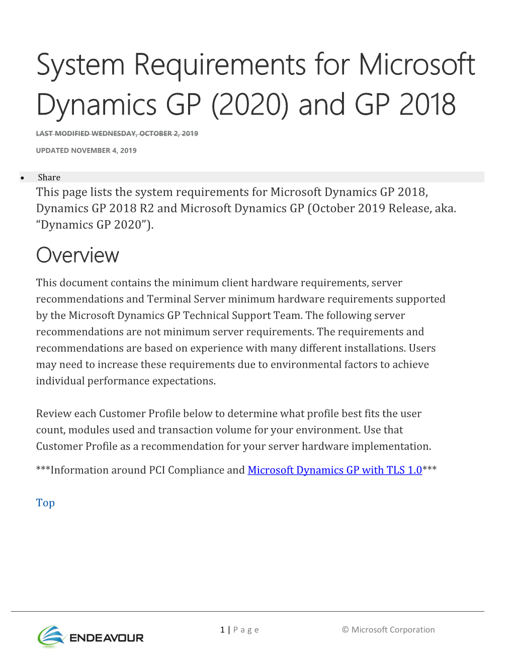 System Requirements for Microsoft Dynamics GP (2020) and GP 2018