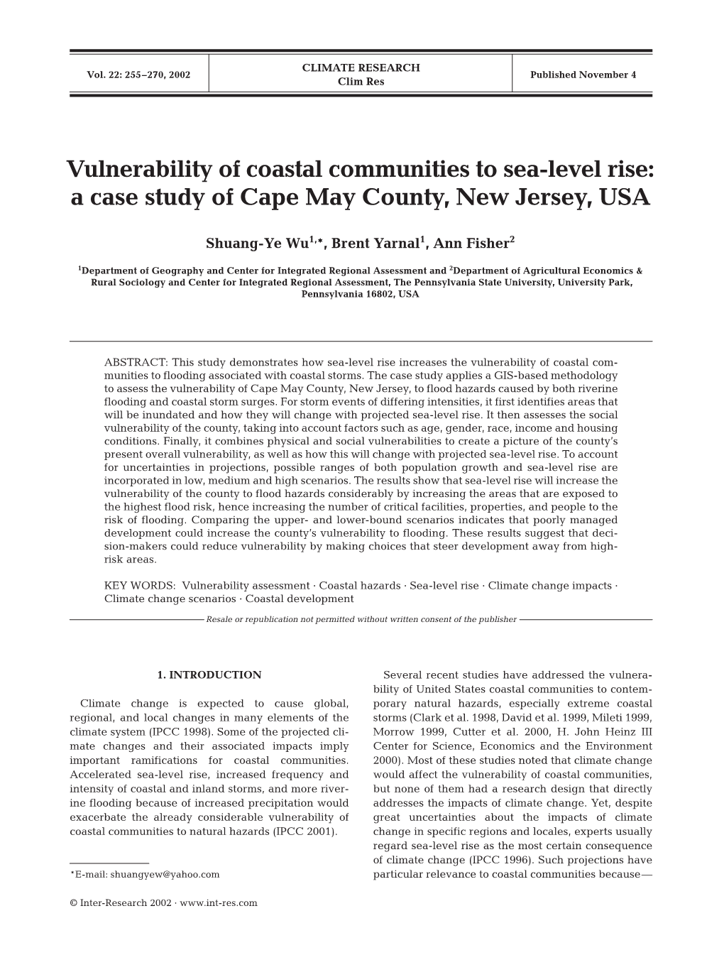 Vulnerability of Coastal Communities to Sea-Level Rise: a Case Study of Cape May County, New Jersey, USA