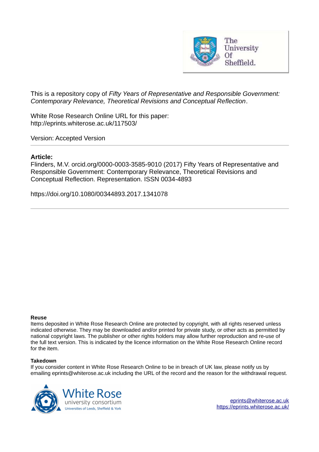 Fifty Years of Representative and Responsible Government: Contemporary Relevance, Theoretical Revisions and Conceptual Reflection