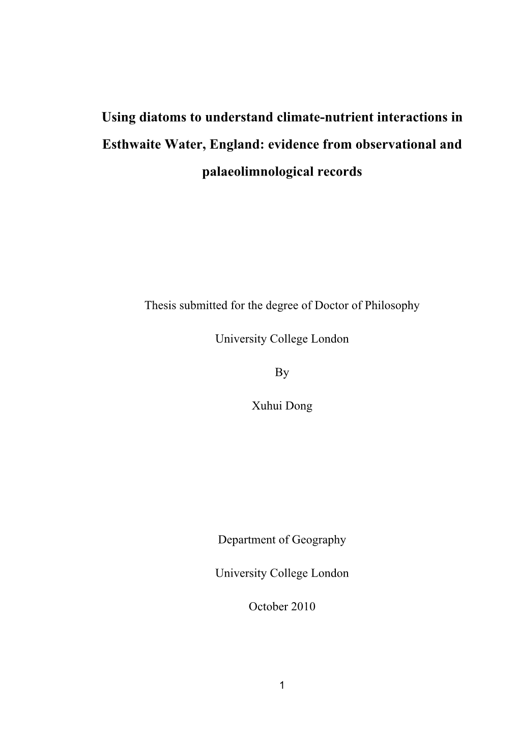 Using Diatoms to Understand Climate-Nutrient Interactions in Esthwaite Water, England: Evidence from Observational and Palaeolimnological Records