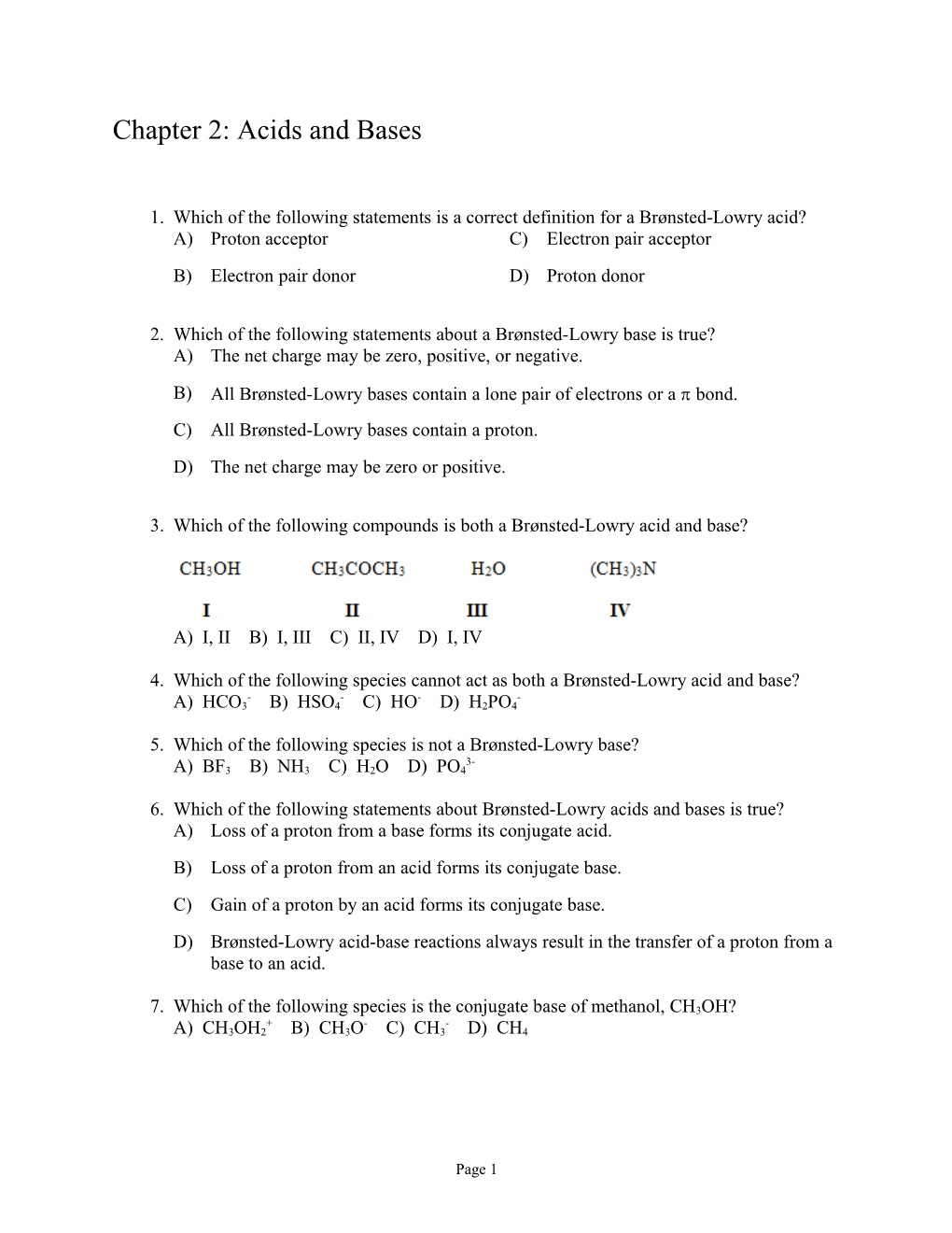 Chapter 2: Acids and Bases