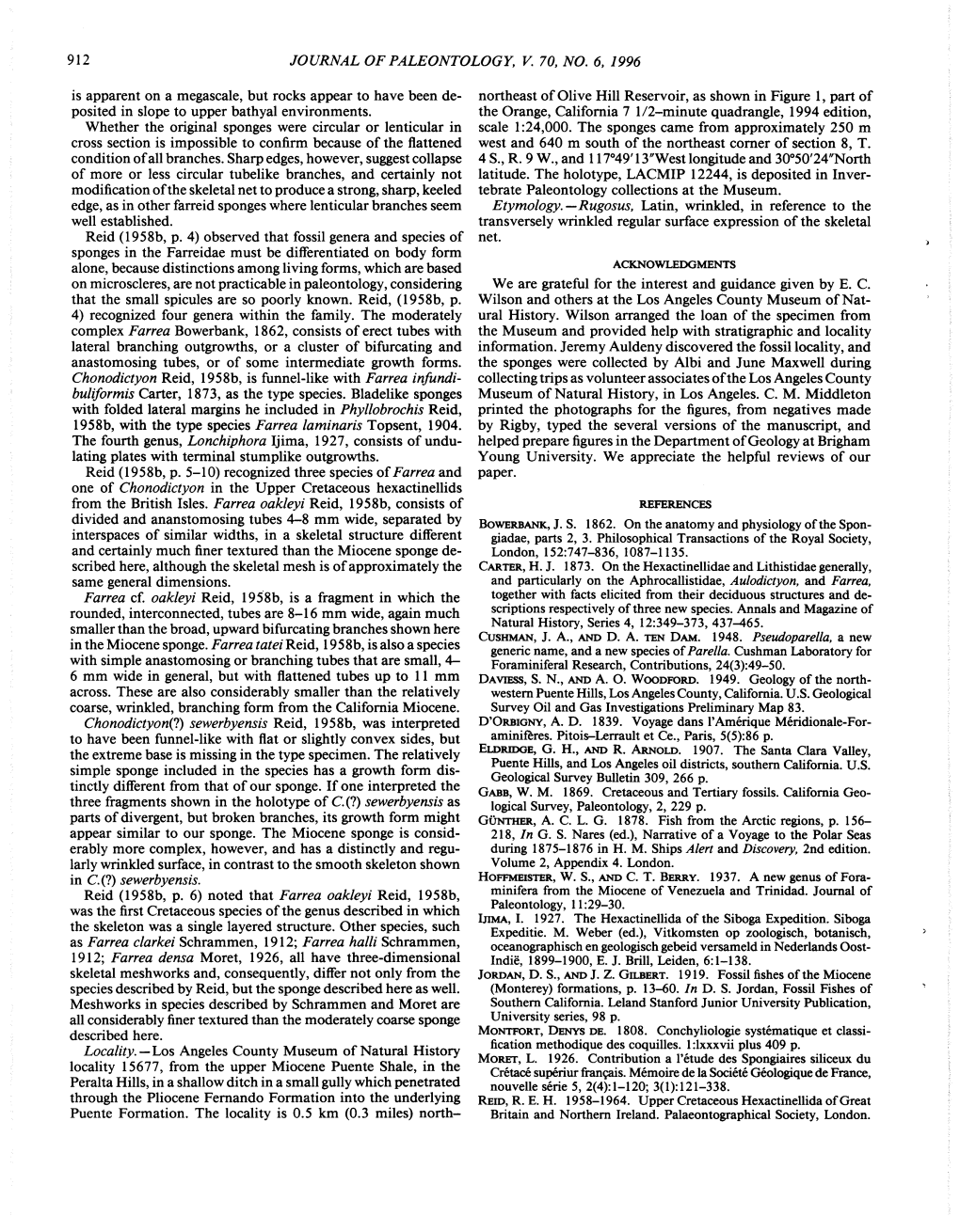JOURNAL of PALEONTOLOGY, V. 70, NO. 6, 1996 Is Apparent on A