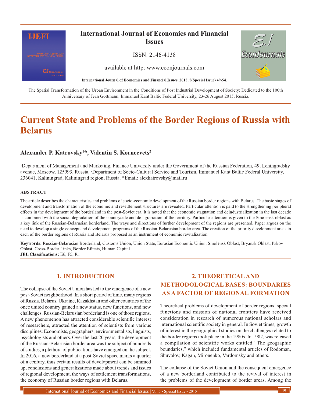 Current State and Problems of the Border Regions of Russia with Belarus