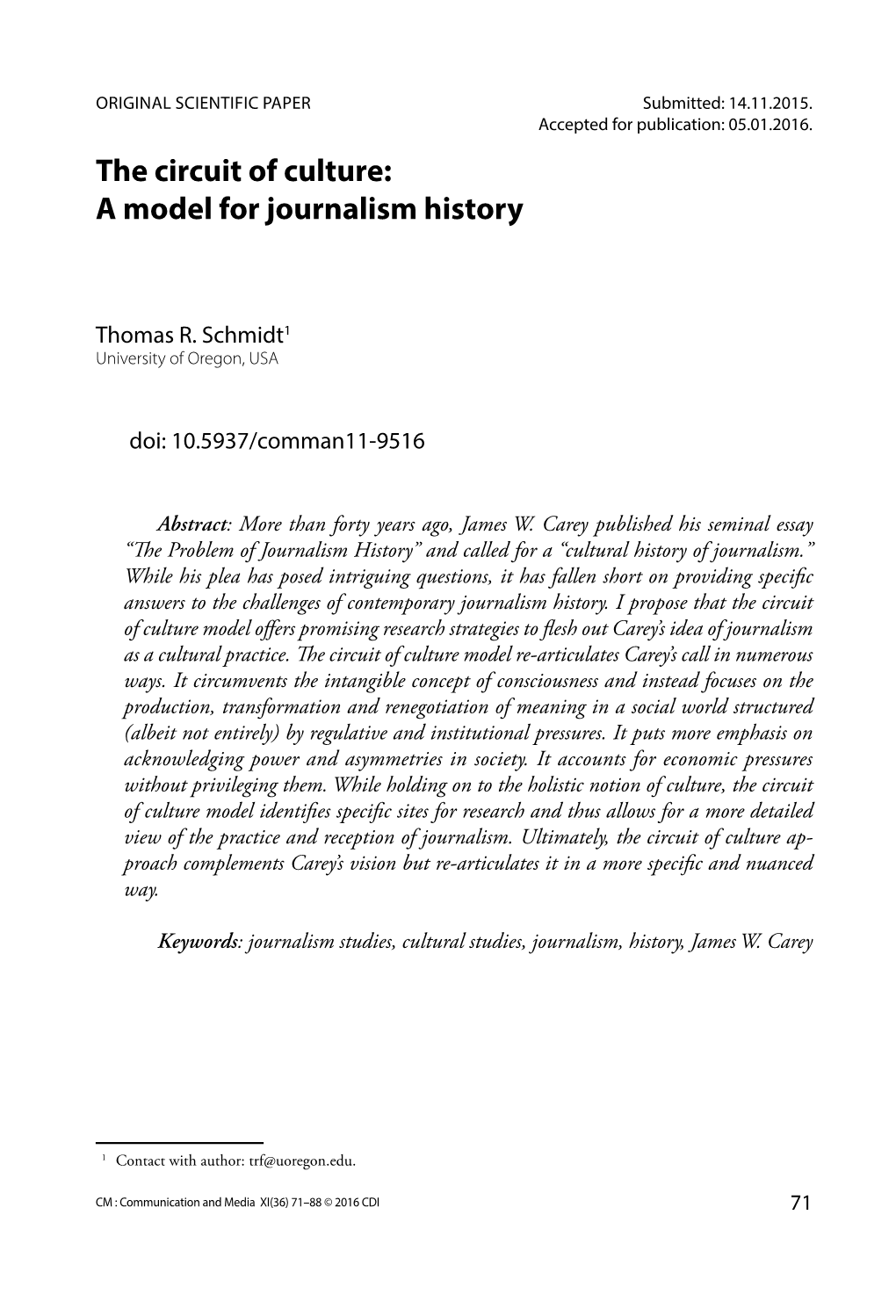 The Circuit of Culture: a Model for Journalism History
