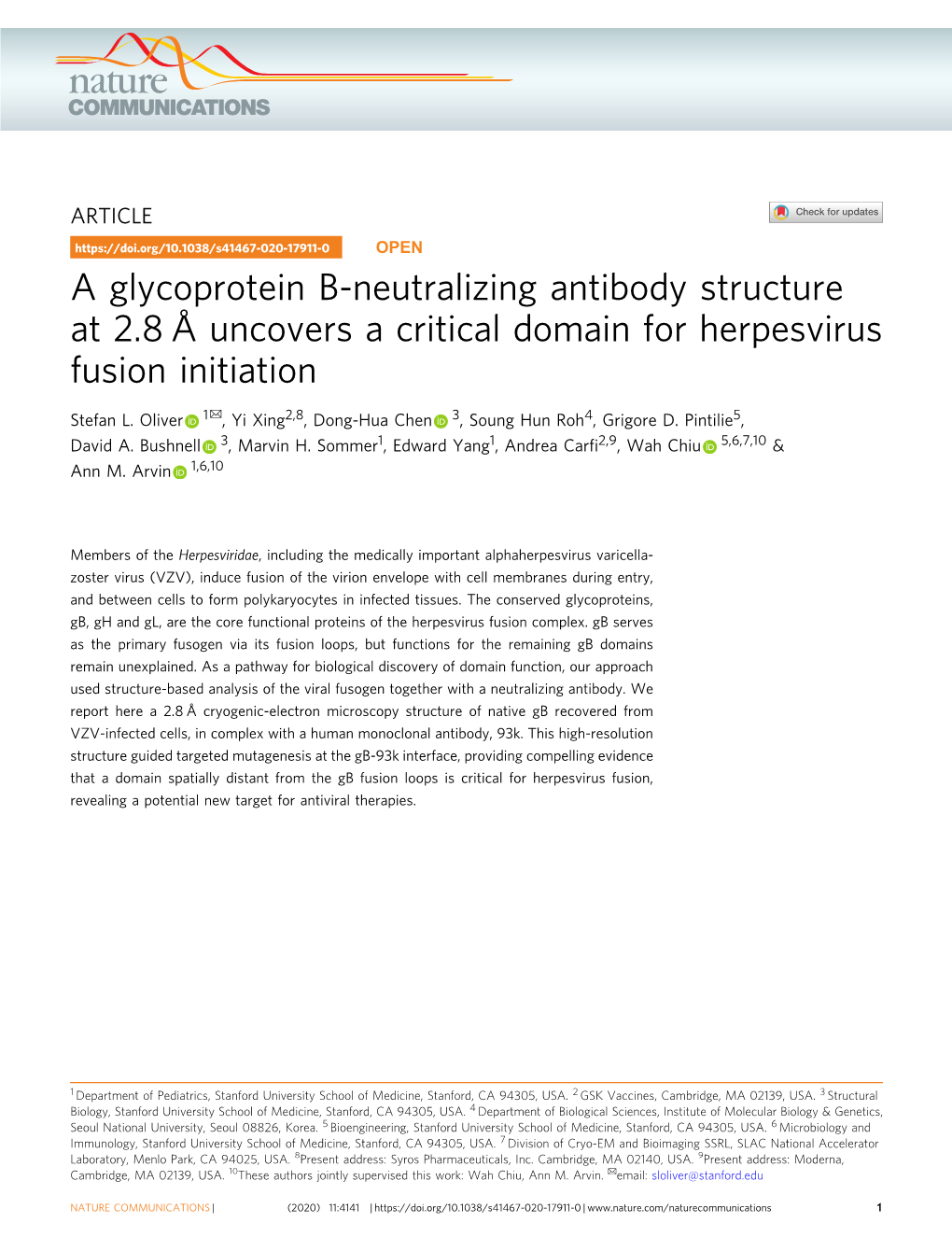 A Glycoprotein B-Neutralizing Antibody Structure at 2.8В€‰Г… Uncovers A