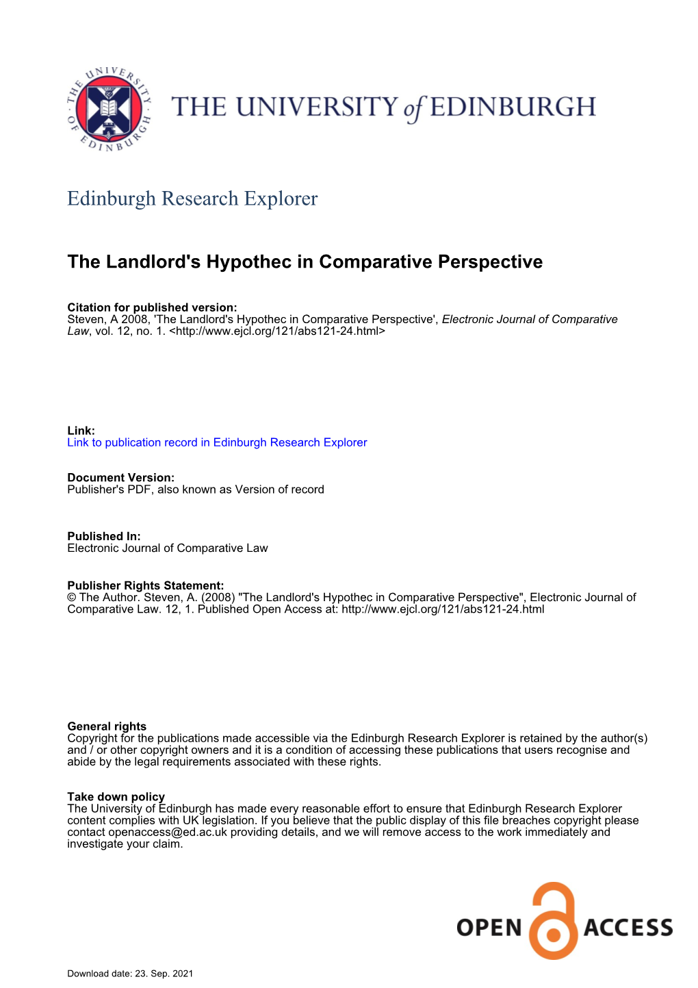 The Landlord's Hypothec in Comparative Perspective