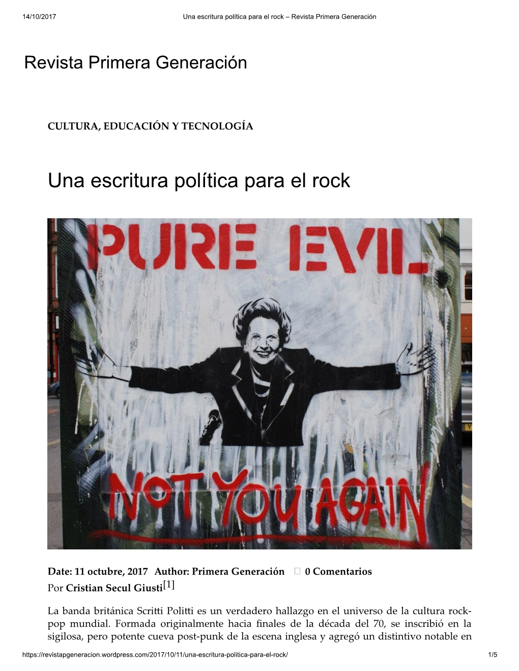 Una Escritura Política Para El Rock – Revista Primera Generación