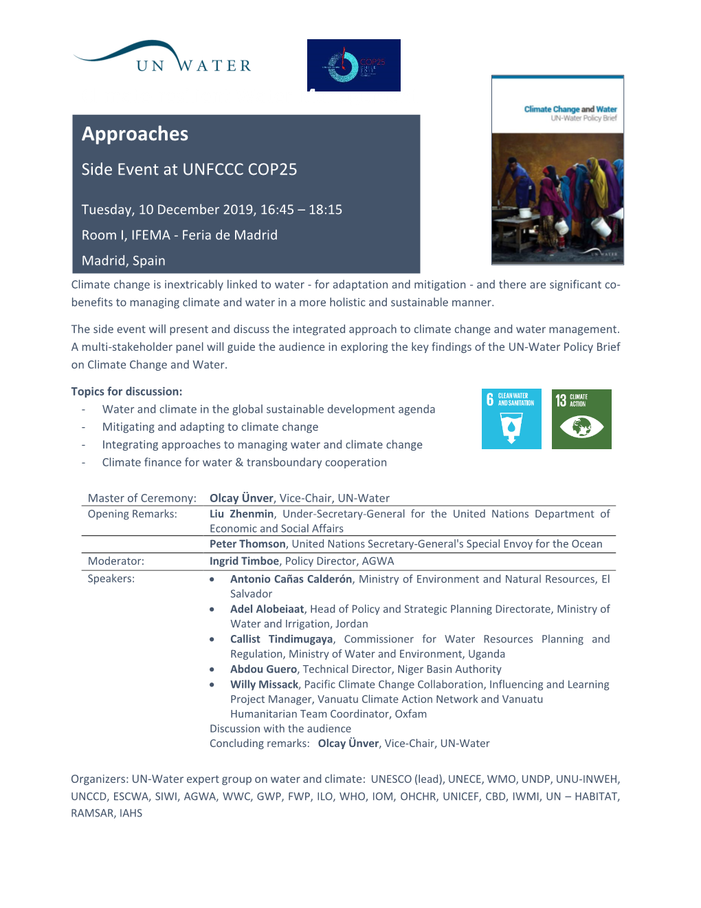 Climate-Resilient Water Management Approaches Side Event at UNFCCC COP25